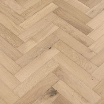 Small Herringbone Taupe: Detailed view of Jordan's Woodflooring small herringbone pattern in Taupe, featuring warm, earthy tones with intricate, precise design.