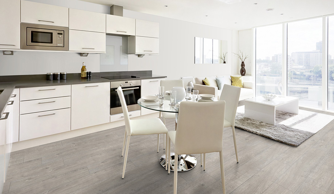 Graphite Finish Wood Flooring - A sample of wood flooring featuring a dark graphite gray finish with a sleek, modern look.